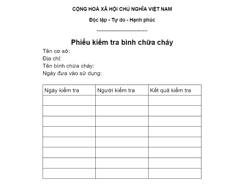 Thẻ kiểm tra bình chữa cháy